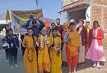 श्री रामलला की जन्म भूमि पावन अयोध्या से आए हुए अक्षत कलश शोभा यात्रा नकोट बाजार से छाती गांव शिव मंदिर तक हुई संपन्न